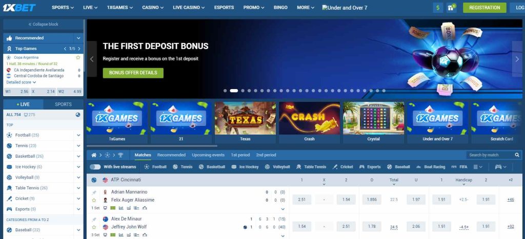 1xBet Casino gränssnitt